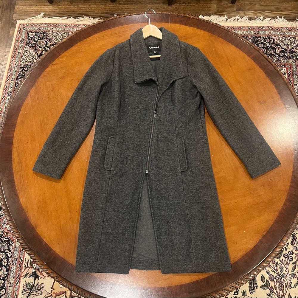 Betabrand Crossover Jacket Charcoal Gray Medium Above Knee Asymmetrical Zip - Picture 3 of 16